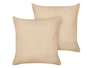 4255664860125 - Dekokissen 2er Set Sandbeige Bouclé Quadratisch 45x45 cm Bezug mit Füllung Reißverschluss Einfarbig Modern Wohnzimmer Schlafzimmer Sofakissen