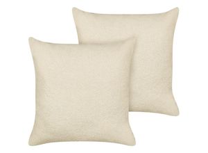 4255664860194 - Beliani - Dekokissen 2er Set Beige Bouclé Quadratisch 60x60 cm Bezug mit Füllung Reißverschluss Einfarbig Modern Wohnzimmer Schlafzimmer Sofakissen