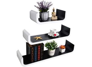 4250367156612 - Woltu - 3er Set Wandregal mdf Holz Bücheregal cd dvd Regal RG9273 schwarz - schwarz