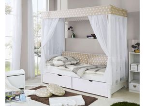 4251105930495 - TiCAA Himmelbett Beige 310 Kiefer Weiß (Beige Weiß Stern)