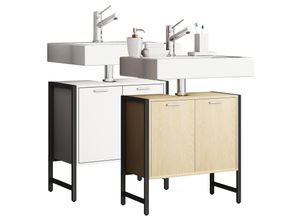 4051814436680 - Waschbeckenunterschrank Badschrank Maße H 60 x B 60 x T 30 cm 2 Seitenteile aus Metall Korpus aus Holz 2 große Drehtüren - Edino