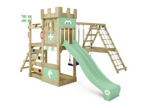 4255689929883 - Spielturm Ritterburg DragonFlyer mit Schaukel & Rutsche Spielhaus mit Sandkasten Kletterleiter & Spiel-Zubehör - pastellgrün - Wickey