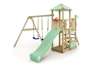 4255689930667 - Spielturm Klettergerüst Smart Savana mit Schaukel & Rutsche Spielhaus mit Kletterleiter & Spiel-Zubehör - pastellgrün - Wickey