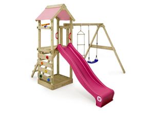 4255689930612 - Spielturm Klettergerüst FreeFlyer mit Schaukel & Rutsche Kletterturm mit Sandkasten Leiter & Spiel-Zubehör - pastellpink - Wickey