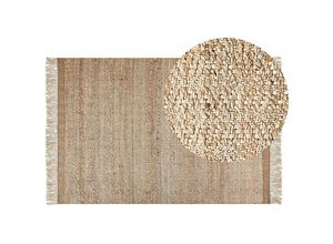 4255664817693 - Beliani - Teppich Beige Jute 140 x 200 cm Rechteckig mit Fransen Geometrisches Muster Handgewebt Boho Stil Schlafzimmer Wohnzimmer