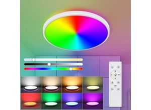 Image of Dimmbare LED -Deckenleuchte, 24W RGB Moderne Deckenlampe, 6 Farben wasserdichte Beleuchtung, Fernbedienung Deckenleuchte für Wohnzimmer Schlafzimmer
