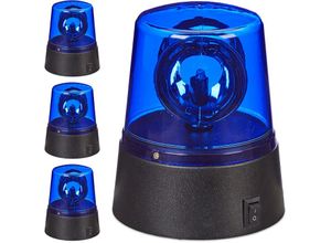 4052025301422 - Relaxdays - 4 x led Blaulicht Rundumleuchte mit drehendem Reflektor Partybeleuchtung zum Hinstellen batteriebetrieben blau