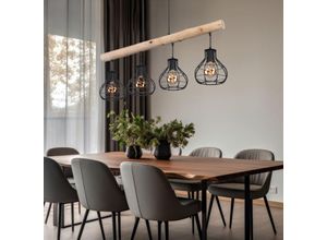 9007371492947 - Pendelleuchte Holzlampe 4 flammig Käfig Lampenschirm Hängelampe Wohnzimmerlampe Metall Holz schwarz braun 4x E27 Fassungen LxBxH 90x18x120 cm