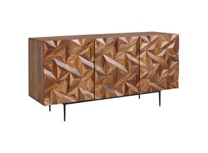 4251757710292 - Finebuy - Sideboard 144x72x47 cm Sheesham Massivholz   Metall Anrichte Kommode mit drei Türen Kommodenschrank Holz Modern Standschrank Wohnzimmer