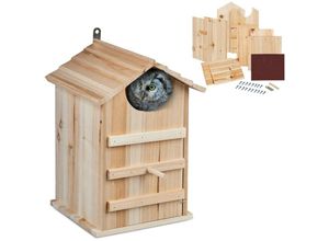 4052025487836 - Eulen Nistkasten Bausatz Holz Einflugloch h x b 95 x 95 cm aufklappbar Vogelhaus zum Aufhängen natur - Relaxdays