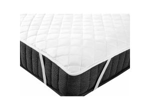 4251682280204 - Beliani - Matratzentopper Weiß Japara Baumwolle und Mikrofaser 180 x 200 cm mit Gummizug an den Ecken Versteppt Matratzenschutz Auflage für Doppelbett