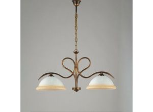 8050713211653 - Bonetti Illumina - Brown Gold Eisen Kronleuchter zwei Lichter Weiße und Bernsteinfarbene Gläser 79x h43 cm