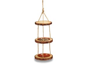 4052025488307 - Vogelfutterstation Holz zum Aufhängen Futterspender Wildvögel 2 Schalen Futterplatz HxD 69x22 cm natur - Relaxdays