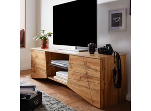 4251757708343 - Lowboard Holz Eiche-Dekor 160x50x40 cm TV-Kommode mit zwei Türen Design TV-Schrank Hoch Fernsehtisch Fernsehschrank Modern Fernsehkommode Wohnzimmer