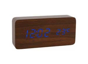 Image of Holz-Digitaluhr – Multifunktions-LED-Wecker mit Zeit-/Datums-/Temperaturanzeige und Sprachsteuerung für unterwegs – AC11BrownBlue Hiasdfls
