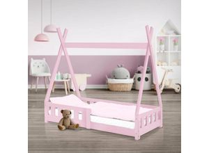 Image of Kinderbett Tipi mit Rausfallschutz und Lattenroste, 70x140 cm, Rosa - Ml-design