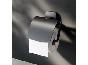 4051343071604 - Ampm - Toilettenpapierhalter mit Deckel Wandmontage ohne bohren klebend Klopapierhalter Edelstahl wc Papierhalter Badezimmer Edelstahl Schwarz matt