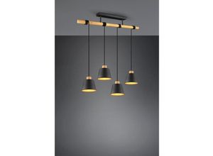 8055303864783 - Bar-Kronleuchter aus Holz 4 Lampenschirme in Schwarzgold Harris Trio Lighting