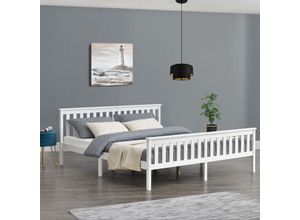 4059438148330 - [encasa] - Holzbett Breda 180x200 cm mit hohem Kopfteil Weiß encasa - Weiß