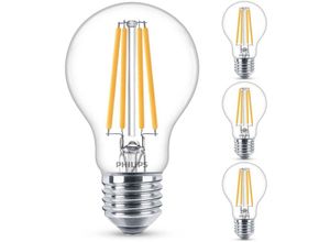 Image of Led Lampe ersetzt 75W, E27 Standardform A60, klar, warmweiß, 1055 Lumen, nicht dimmbar, 4er Pack - transparent - Philips