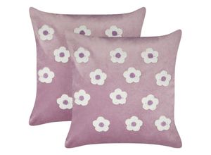 4255664858771 - Beliani - Dekokissen 2er Set Violett Samtstoff 45 x 45 cm mit Blumen Bestickt Pflanzenmotiv Quadratisch Modern Wohnzimmer Schlafzimmer Kinderzimmer