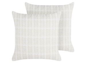 4255664859297 - Beliani - Dekokissen 2er Set Hellbeige   Weiß Karomuster 45 x 45 cm Quadratisch Modern für Wohnzimmer Schlafzimmer Sofa Sessel Bett