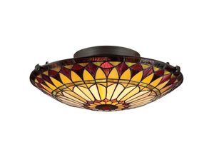 Image of Deckenleuchte Wohnzimmerleuchte Lampe Tiffany-Glas Vintage Bronze 2 Flammig