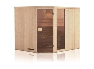 4251771226038 - 5-Eck Saunahaus Liwa Gartensauna 3 Sitzbänke aus Holz in Braun Sauna mit 40 mm Wandstärke Außensauna - Braun - Finntherm