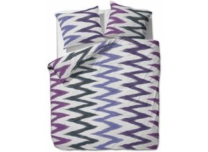 4055971017294 - Microfaser Bettwäsche Zick Zack Pflaume Violet 155x220 cm + 80x80 cm - Pflaume - Etérea