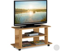 4052025933869 - Tv Board mit Rollen 2 Fächer f Fernseher Konsole & Receiver fahrbarer Fernsehtisch hbt 45x80x40 cm natur - Relaxdays