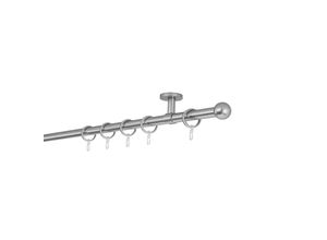 4066866158596 - Gardinenstange auf Maß 20mm Ball 1-lauf Vorhangstange Deckenträger 4cm Stilgarnitur mit Ringen für Vorhänge - Edelstahl-Optik - 100cm 4066866158596 - Gardinenstange auf Maß 20mm Ball 1-lauf Vorhangstange Deckenträger 4cm Stilgarnitur mit Ringen für Vorhänge - Edelstahl-Optik - 100cm