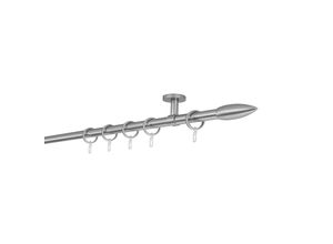 4066866165150 - Gardinenstange auf Maß 20mm Patrone 1-lauf Vorhangstange Deckenträger 4cm Stilgarnitur mit Ringen für Vorhänge - Edelstahl-Optik - 150cm 4066866165150 - Gardinenstange auf Maß 20mm Patrone 1-lauf Vorhangstange Deckenträger 4cm Stilgarnitur mit Ringen für Vorhänge - Edelstahl-Optik - 150cm