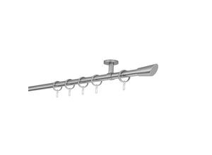 4066866160865 - Gardinenstange auf Maß 20mm Rag 1-lauf Vorhangstange Deckenträger 4cm Stilgarnitur mit Ringen für Vorhänge - Edelstahl-Optik - 200cm