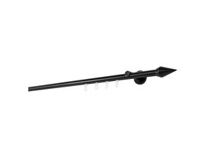 4066866172660 - Ondeco - Gardinenstange auf Maß Innenlauf 20mm Kegel 1-lauf Vorhangstange Wandträger 65cm Stilgarnitur Gleiter für Vorhänge - Schwarz - 220cm