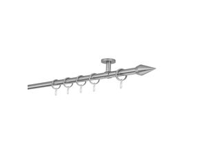 4066866164351 - Ondeco - Gardinenstange auf Maß 20mm Kegel 1-lauf Vorhangstange Deckenträger 4cm Stilgarnitur mit Ringen für Vorhänge - Edelstahl-Optik - 280cm