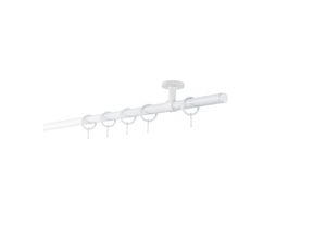 4066866163279 - Gardinenstange auf Maß 20mm Match 1-lauf Vorhangstange Deckenträger 4cm Stilgarnitur mit Ringen für Vorhänge - Weiß - 130cm