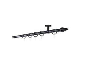 4066866164641 - Ondeco - Gardinenstange auf Maß 20mm Kegel 1-lauf Vorhangstange Deckenträger 4cm Stilgarnitur mit Ringen für Vorhänge - Schwarz - 260cm
