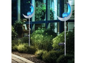 Image of Solar Fackeln Mond Garten Gartendeko Solarlampe Solarleuchte Außen, Blauer Lichteffekt, Crackle Glas, IP44, led kaltweiß, h 90 cm, Garten Balkon, 2er