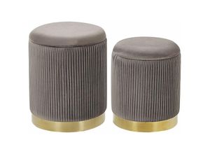 4251682242134 - Beliani - Pouf 2er Set Grau Samtstoff mit Goldenem Rand Metallband Runde Form Rillen-Optik Retro Stil Glamourös Wohnzimmer Schlafzimmer Flur Modern