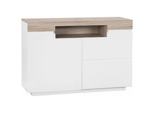 4251682222617 - Kommode weiß heller Holzfarbton MDF Platte 76 x 90 x 40 cm Modern Skandinavisches Design Viel Stauraum Wohnzimmer - Weiß