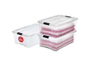 8716382192876 - 3er-Set Aufbewahrungsboxen 30 l mit Clips stapelbar Wohnzimmer Schlafzimmer Garage - New Top Box NTB-30 - Transparent - Iris Ohyama