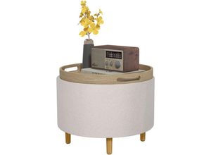 4255633553553 - Homcom - Sitzhocker Ottomane mit Stauraum Runder Polsterhocker mit Klappdeckel Holzbeine Modern für Wohnzimmer Schlafzimmer Weiß Ø56 x 42 cm