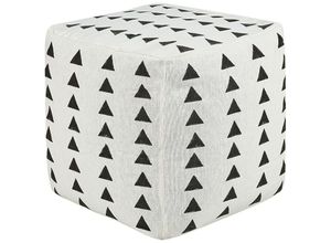 4255664861122 - Sitzpouf aus weißer und schwarzer Baumwolle 45 x 45 cm geometrisches Muster dekorativer Sitz handgefertigt Boho Modern Stil Wohnzimmer Schlafzimmer