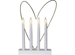 7391482035202 - Star Trading Kerzenleuchter Glossy von Star Trading Kerzenständer mit 4 Glühbirnen E10 warmweiß Weihnachtsdeko aus Holz Kunststoff und Metall in Weiß und Gold Kabelschalter Höhe 37 cm