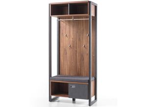 4251581520937 - Kompakt-Garderobe im Industrial Stil inkl Sitzkissen DALLAS-61 Stirling Oak Nb mit Matera Anthrazit b h t ca 90x202x45 cm - grau