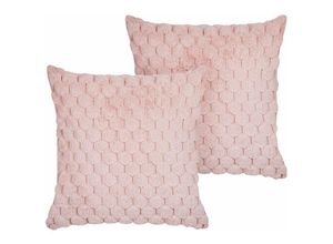 4255664821263 - Beliani - Set aus 2 Streukissen Rosa Kunstfell 43 x 43 cm Flauschiges Wabenkissen mit geometrischem Muster abnehmbarer Bezug mit Füllung