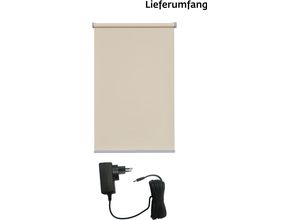 4001442302833 - Elektrisches Rollo Miami Rollos Gr 180 cm stufenlos positionierbar Rollo und Ladekabel 90 cm beige (creme silberfarben) Verdunklungsrollo Verdunkelungsrollos