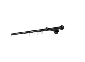 4066866176347 - Ondeco - Gardinenstange auf Maß Innenlauf 20mm Ball 1-lauf Vorhangstange Wandträger 12cm Stilgarnitur Gleiter für Vorhänge - Schwarz - 180cm