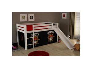 5420070212977 - Les Tendances - Hochbett Kinderzimmer PINOO-12 mit Rutsche und Textilset Pirates in Kiefer massiv weiß lackiert b h t ca 210 114 218 cm