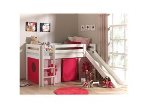 5420070212939 - Kinderzimmer Spielbett mit Textilset Pink Flower PINOO-12 incl Rutsche in Kiefer massiv weiß lackiert b h t ca 210 114 218 cm - weiß